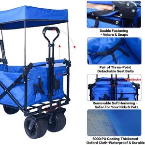 Carrello Pieghevole Robusto con Tettuccio Rimovibile, Ruote Grandi da 4 Pollici per Tutti i Terreni, Freno e Maniglia Regolabile per Campeggio - Product Image 6