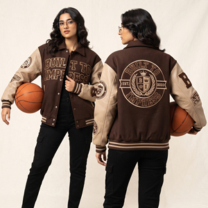 Veste de baseball personnalisée pour femme avec broderie, manches en cuir, veste de baseball tricotée coupe-vent - Product Image 1