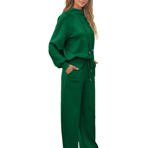 Custtom Women's Tracksuit Fashion Solid Color Front Design Custom Cotton Fleece Winter Women's <b>Pullover</b> Tracksuit - Product Image 4
