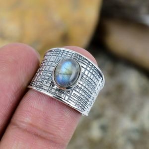 Labradorite <b>Ring</b> 925 Sterling <b>Silver</b> <b>Adjustable</b> Wide Band Jewellery Gift/ <b>Silver</b> <b>Ring</b> Gift For Her - Product Image 2