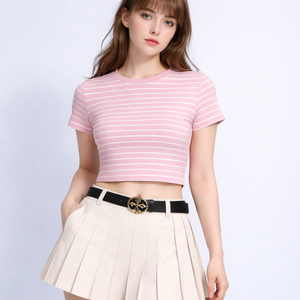 T-shirt Femme Style Doux Col Rond Uni en Maille Spandex/Coton 220gsm Respirant Écologique Anti-Plis Coupe Ajustée Manches Courtes pour l'Été - Product Image 6