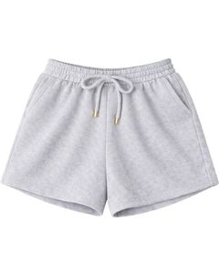 Conjunto de dos piezas para mujer: top corto acanalado y shorts con cordón, gris claro con bordado de margaritas, estilo casual y personalizable. - Product Image 2