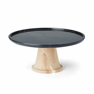 Round Black <b>Marble</b> <b>Cake</b> <b>Stand</b> with Wooden Base 1 Piece - Product Image 5