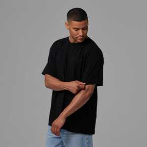 Camiseta básica de manga corta para hombre, negra, lisa, de corte holgado y extragrande, con cuello redondo. - Product Image 4