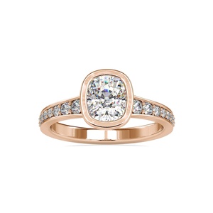 Bague de fiançailles pour femme en or rose 14 carats avec diamant de laboratoire taille coussin, sertie pavé et clos, bijoux de mariage - Product Image 1
