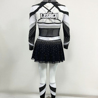 Uniforme de cheerleading personnalisé 2026 noir et blanc avec strass, manches longues, respirant, confortable, haute qualité, service OEM