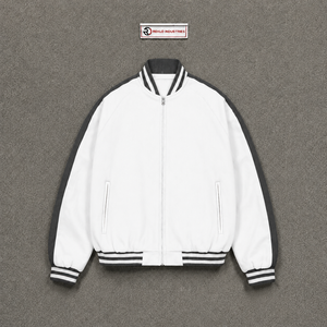 Premium Streetwear Relaxed Fit Varsity Wool Jacket With Fashionable Black Trim Zipper Closure Regular Fit Casual Style Solid Col - Product Image 5