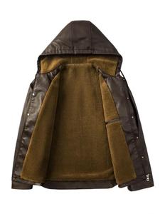 Men's <b>Winter</b> Safari <b>Jacket</b> Stand Collar Coated Genuine Leather <b>Waterproof</b> Plain Dyed Denim Standard OEM Service High Pattern - Product Image 3