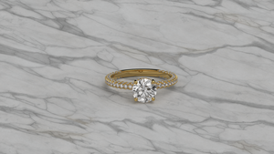 Bague de fiançailles solitaire en or plaqué 18K 14K avec diamant de laboratoire taille brillant rond et micro-pavé de diamants ronds sur l'anneau pour femme - Product Image 4