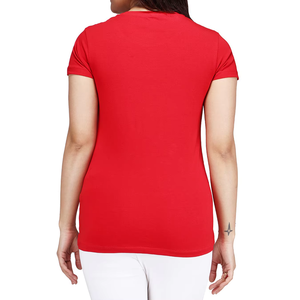 Camiseta de Verano de Manga Corta con Cuello Redondo Roja para Mujer, Estampado Personalizado de Mariposa y Latido de Corazón, Corte Regular, Informal, Tejido Acrílico de Secado Rápido - Product Image 2