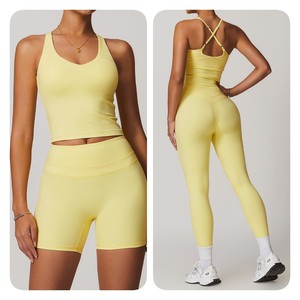 Conjuntos Deportivos para Mujer al por Mayor, de Secado Rápido, Sólidos, sin Tirantes, con Tirantes Cruzados, Conjunto Personalizado para Gimnasio y Fitness, 2 Logos - Product Image 4