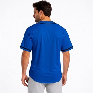 เสื้อเบสบอลคอวีสีน้ำเงิน สีพื้น ระบายอากาศ แห้งเร็ว สไตล์ลำลอง แขนสั้น ไม้เบสบอลพลาสติกสำหรับฝึกซ้อมสำหรับคนถนัดขวา - Product Image 2
