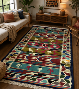 Handwoven Wool Kilim Area Rug Colorful Tribal Flat Weave Carpet Bohemian Living Room Rug Custom Size - Product Image 2