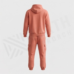 Men's Hooded Tracksuit Set <b>Coral</b> Geometric Print Full Sleeve Casual Sweatshirt and Cargo Pants Autumn Wear Regular Fit 100% - Product Image 2