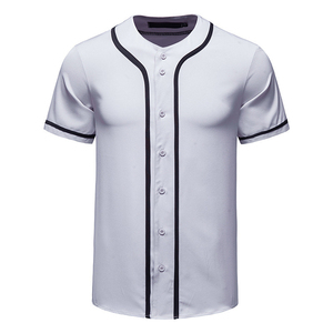 Men's <b>White</b> Baseball Jersey Short Sleeve <b>Button</b> Front Solid Color Breathable Polyester Sport Apparel Regular Fit Adult Size - Product Image 3