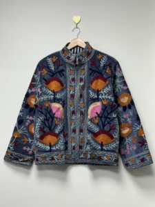 Maaunique Hand Embroidered <b>Velvet</b> Bomber <b>Jacket</b> <b>Women</b> Boho Folk Art Long Sleeve Reversible Eco-Friendly Breathable Floral Winter - Product Image 1