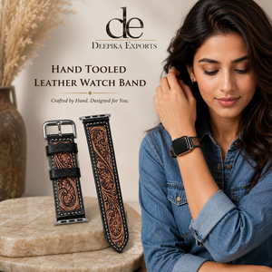 High Quality Hand Tooled Leather Custom Design 2026 New Arrival Boho Western Floral Design Soft Replacement Leather Watch <b>Straps</b> - Product Image 6