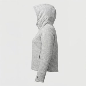 Sudadera con Capucha Gris para Mujer, de la Mejor Calidad, con Logotipo Personalizado, Cierre de Cremallera, Diseño Oversize con Parches y Apliques, de Algodón, Manga Larga, para Otoño - Product Image 3