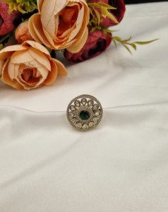 Handcrafted Round Cut Kundan Gemstone Floral Adjustable Ring Ethnic <b>Jewelery</b> For Women Festivals Party Wear Wedding Manufacturer - Product Image 4