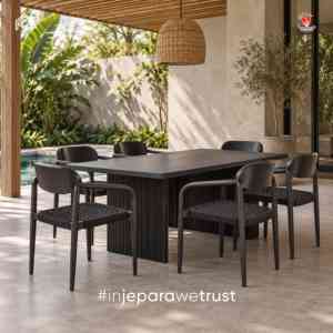 Fauteuil de salle à manger d'extérieur moderne avec assise en corde tressée, chaise en bois massif noir pour restaurant, hôtel, villa, mobilier de patio - Product Image 5