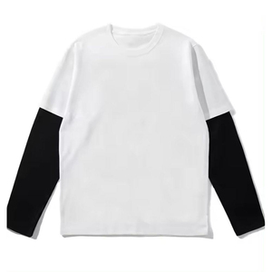 Camisetas de Doble Capa para Hombre, 100% Algodón, Estilo Moderno, Logotipo Personalizado, Cuello Redondo, Transpirables, Manga Larga, Diseño Liso - Product Image 2