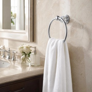 <b>Crystal</b> Design Silver Towel Ring Wall Mounted For Bathroom And Wash Basin Area Elegant Durable Stylish Towel Holder Use - Product Image 1