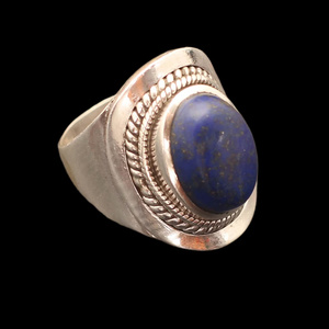 Natural Blue Lapis Lazuli Cabochon <b>Ring</b> Silver Plated Oval Gemstone Signet <b>Ring</b> Handmade Artisan Statement Jewelry OEM ODM Whole - Product Image 4