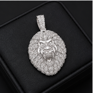 Men's Trendy Animal Hip Hop Fine Jewelry Gift Rapper's Custom Made 925 Solid <b>Silver</b> Lion Head Pendant Natural Diamond Iced Style - Product Image 3