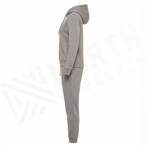 Conjunto de Sudadera con Capucha y Pantalones Deportivos para Mujer, 100% Algodón, Color Gris Sólido, Estilo Casual, con Cordón Ajustable y Bolsillos, para Otoño - Product Image 3