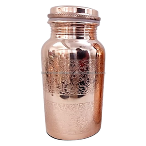 Botella de Cobre con Grabado, Acabado Pulido, Hecha a Mano en India, Beneficios para la Salud, Botella de Agua Potable de Cobre Puro - Product Image 3