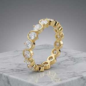 Anillo de Promesa de Eternidad Completa con Diamante Cultivado en Laboratorio de Corte Redondo de Lujo, Oro de 14K, Anillo de Boda Fino para Regalo de Joyería para Fiestas - Product Image 3