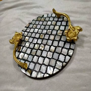 High-End Handmade MOP Serving Tray <b>Set</b> Dishwasher <b>Microwave</b> Safe Polished Finish HA HANDICRAFT Brand Floral Pattern Household - Product Image 2