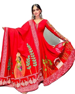 Trajes Salwar Kameez Anarkali de Rayón de Primera Calidad en Color Rojo y Marrón, Listos para Usar, Talla Grande, Estilo Pakistaní - Product Image 1