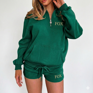 Ensemble short 2 pièces pour femme, demi-zip, décontracté, athleisure moderne, quotidien, 100% coton molletonné, uni, imperméable, écologique - Product Image 4