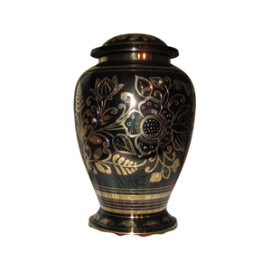 Urnas funerarias de latón de alta calidad para adultos con grabado de trigo, acabado en oro y rojo oscuro, urnas metálicas para cenizas humanas. - Product Image 2