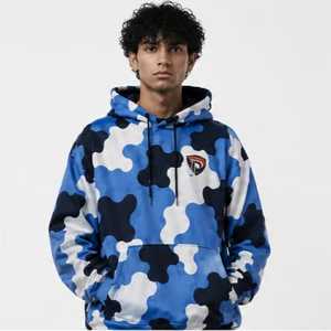 Sudadera con Capucha Azul, Negra y Blanca, Unisex, Corte Holgado, 100% Algodón Tejido, Estilo Urbano Informal, Ecológica, con Bolsillo Frontal - Product Image 1