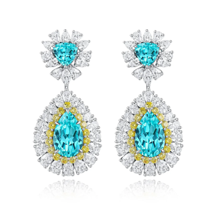 Pendientes de lujo con diamantes azules talla pera y diamantes blancos y amarillos para boda - Product Image 2