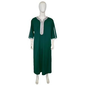 Wholesale Premium Cotton Stand Collar Modest <b>Men's</b> Loose Fit <b>Thobe</b> Islamic Eid Plus Size Floor Length Short Sleeve Quick Dry - Product Image 6