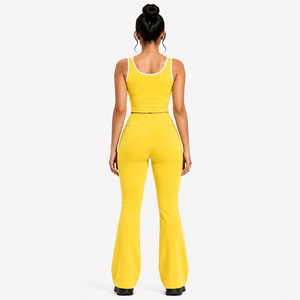 Ensemble de yoga pour femmes, débardeur court sans manches, pantalon évasé taille haute, vêtements de sport, tenue d'entraînement, costumes de sport à séchage rapide - Product Image 2