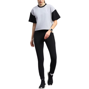 Conjunto de chándal de yoga de verano para mujer: top deportivo transpirable de manga corta y leggings de cintura alta, ropa de gimnasio en blanco y negro, tallas S-XXL - Product Image 1
