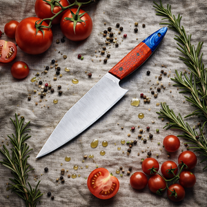 Couteau de chef artisanal écologique en acier inoxydable avec manche en résine ambidextre et étui en cuir vintage - Cadeau pour la fête des pères - Product Image 5