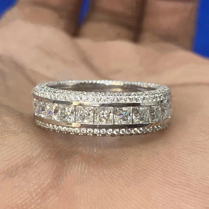 Anillo de compromiso y boda de eternidad completa con moissanita talla princesa helada para hombre, estilo hip hop, joyería de plata de ley 925 - Product Image 6