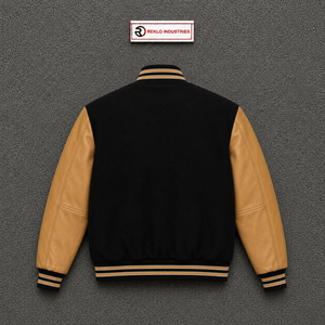 Chaqueta Varsity Negra de Lana con Mangas de Cuero Beige, Chaqueta Bomber de Béisbol Personalizada con Letras, para Hombre y Mujer, Venta al Por Mayor, Corte Clásico - Product Image 6