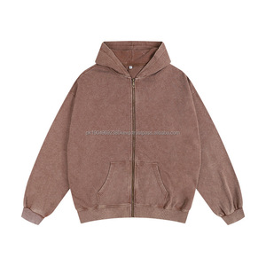 OEM Heavyweight Vintage Boxy Hoodies Cotton Blend Custom Logo Puff Printing Washed Hoodie with <b>Zipper</b> Embroidery 3D Pattern - Product Image 4