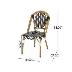 Set di 2 Sedie Bistrot Francesi in Rattan PE Nero e Bianco e Alluminio con Finitura Effetto Bambù, Arredamento da Esterno per Patio - Product Image 4