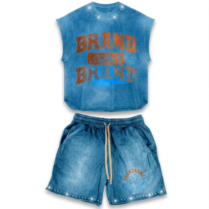 ชุดเสื้อยืดแขนกุดและกางเกงขาสั้นสำหรับผู้หญิง ผ้าคอตตอนผสมโพลีเอสเตอร์เนื้อนุ่ม พรีเมียม 185 GSM สไตล์วินเทจ รับสกรีนโลโก้ ชุดเซ็ตสำหรับผู้หญิง - Product Image 2