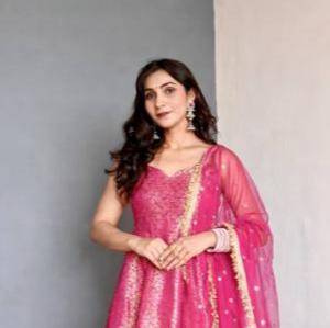 Salwar Kameez para Bodas y Fiestas, Ideal para Bailar, en Azul Medianoche y Rosa Fucsia, Largo hasta el Suelo, Bordado, Diseño Moderno - Product Image 2