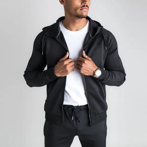 Survêtement à capuche noir pour homme, manches longues, couleur unie, décontracté, respirant, en spandex et polyester, coupe ajustée - Product Image 2