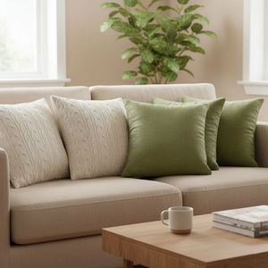 Juego de 5 Fundas de Almohada Decorativas SOGA, Color Verde Salvia, Terciopelo, con Cubierta de Punto Trenzado Crema - Product Image 4