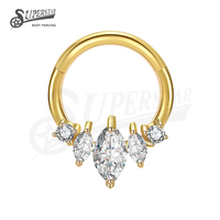 SUPERSTAR Anneau de nez, piercing de septum ou boucle d'oreille Daith en acier inoxydable 316L, avec segment articulé serti de zircone cubique (CZ) taille marquise et taille ronde
